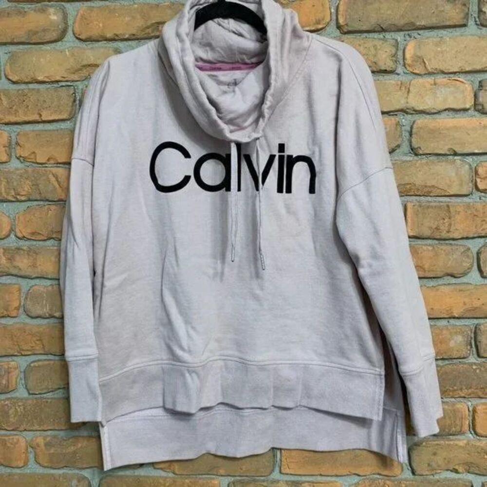 Calvin Klein Womens Medium Sweatshirt Pink Cowl‎ Neck Pullover Logo Loungewear